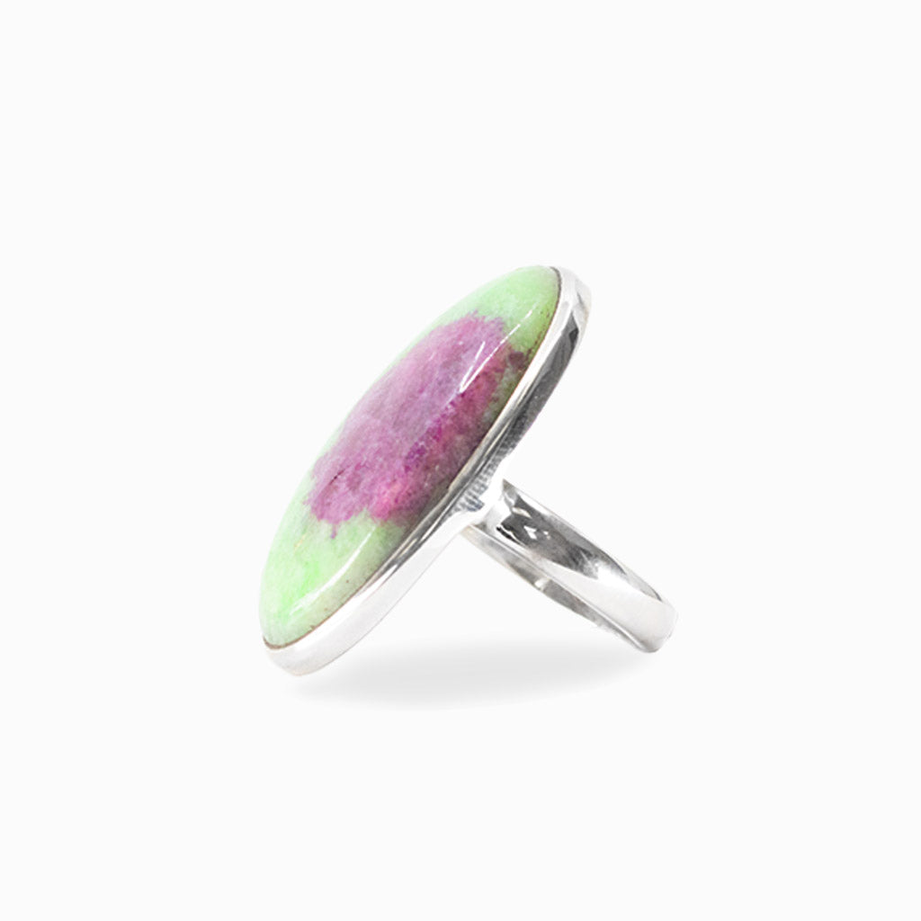 Oval Ruby in Zoisite cabochon with green and deep ruby-purple coloring set in 925 sterling silver.