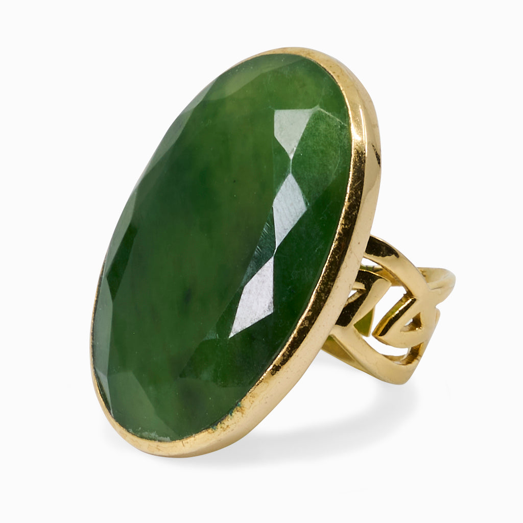 Oval faceted Nephrite Jade ring
