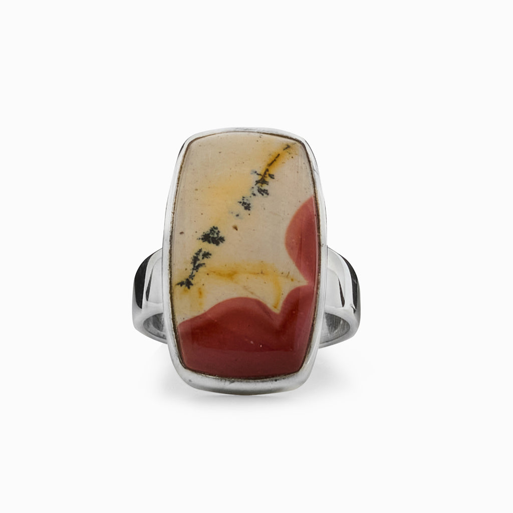 Red and Yellow Rectangle Cabochon Ring