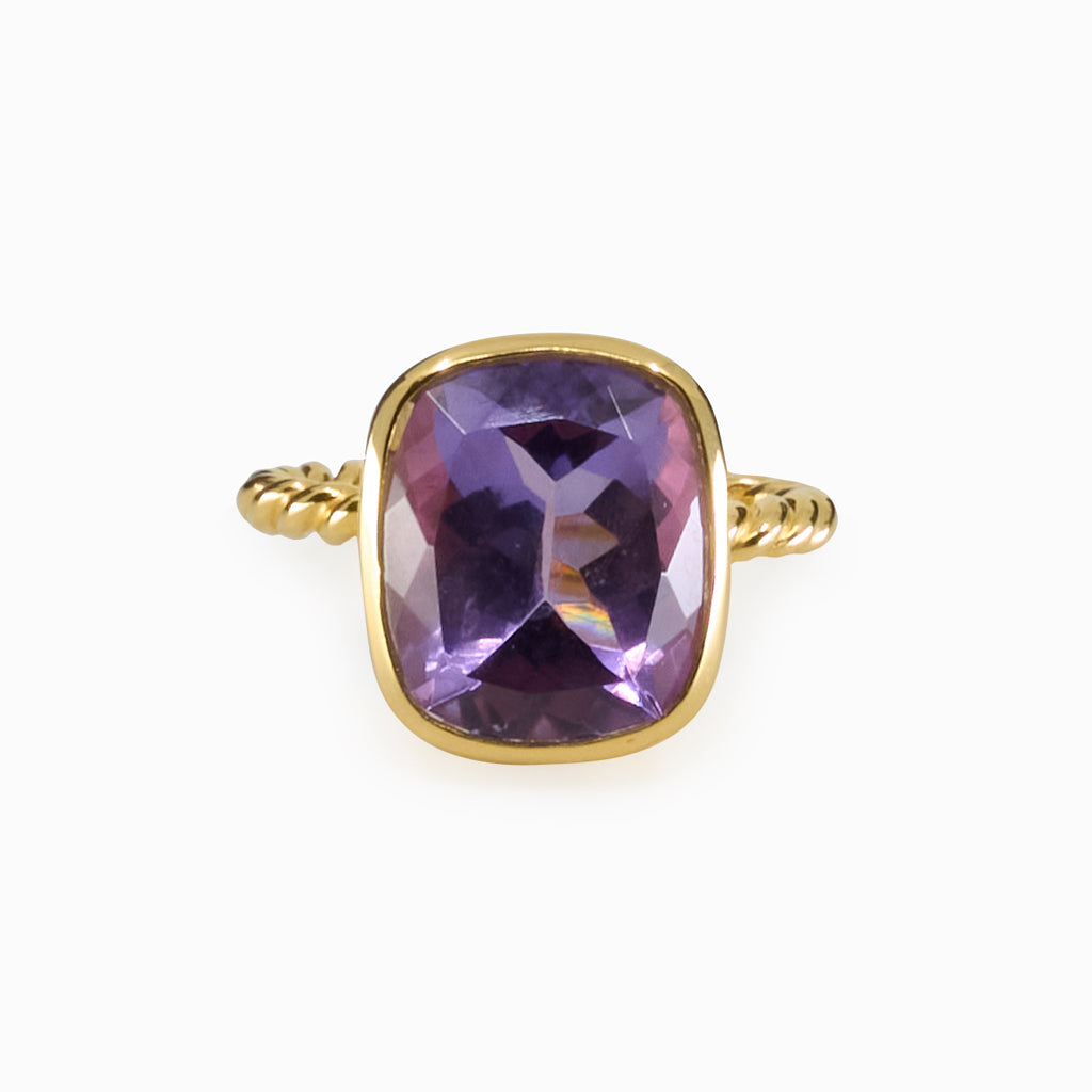 Rectangle Faceted Amethyst ring on gold vermeil finish | MADE IN EARTH