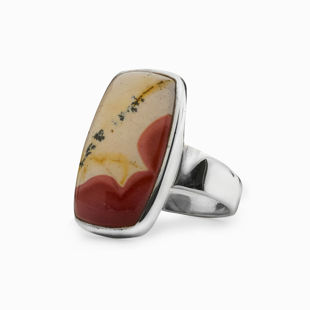 Red and Yellow Rectangle Cabochon Ring Right side