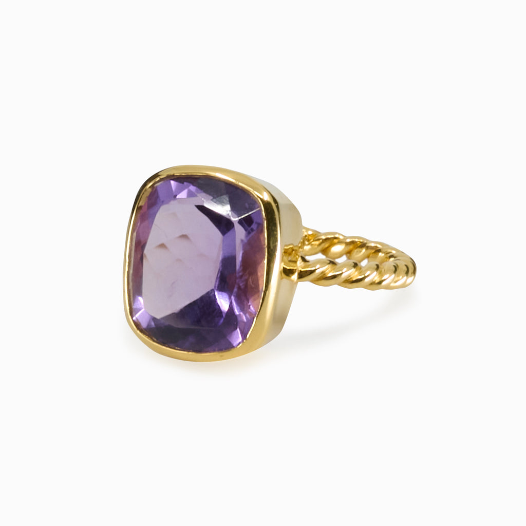 Rectangle Faceted Amethyst ring