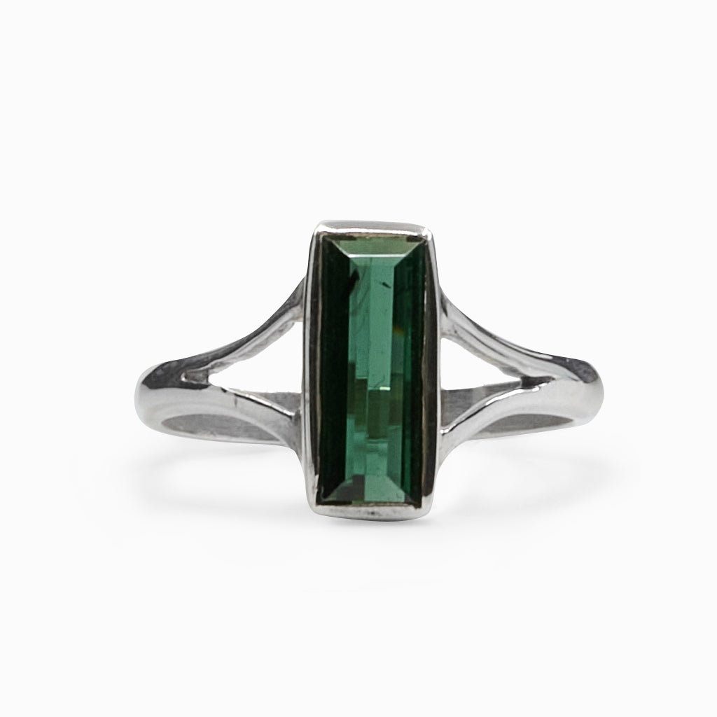 Green Faceted Rectangle Green Tourmaline Ring