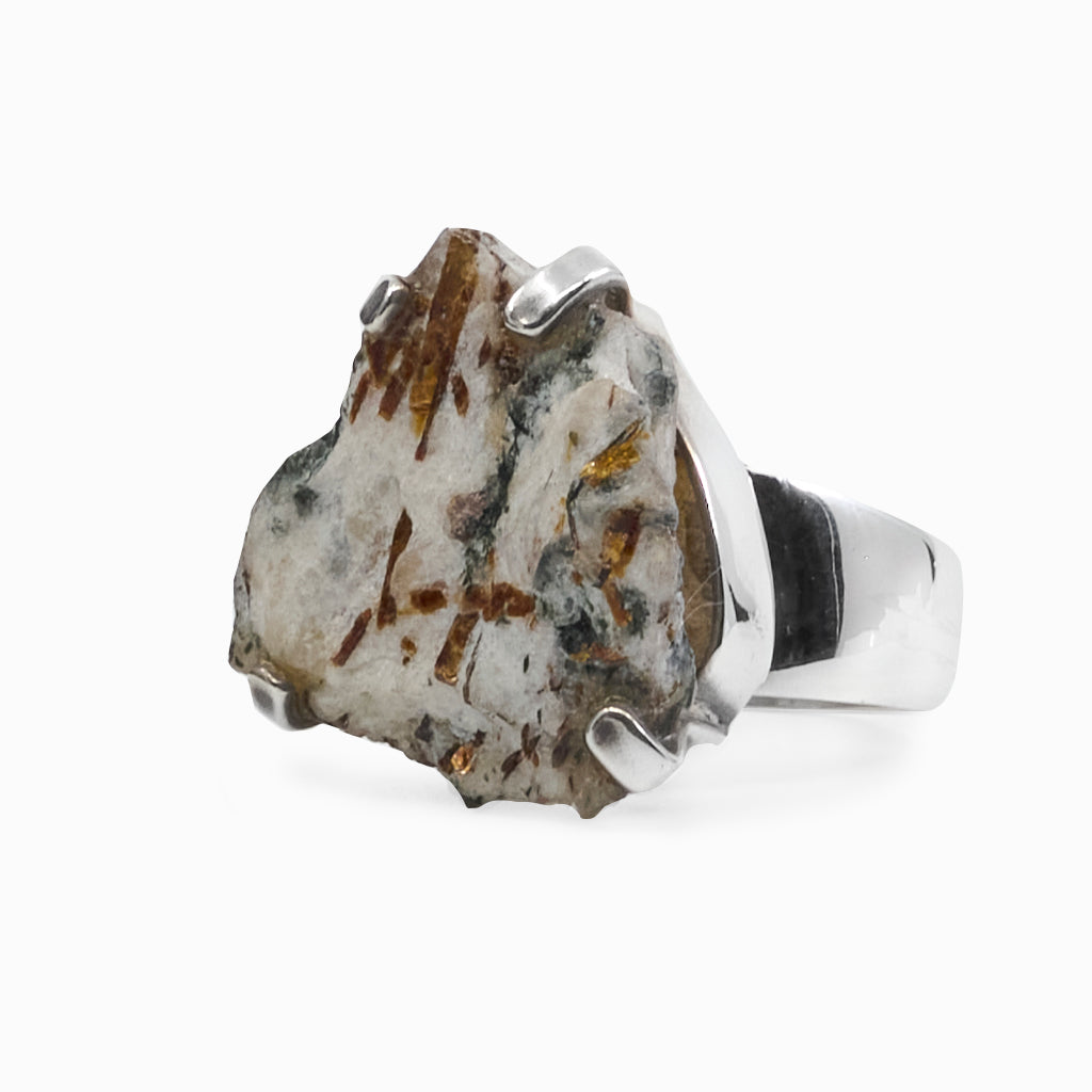 Raw multi-colored Astrophyllite ring side