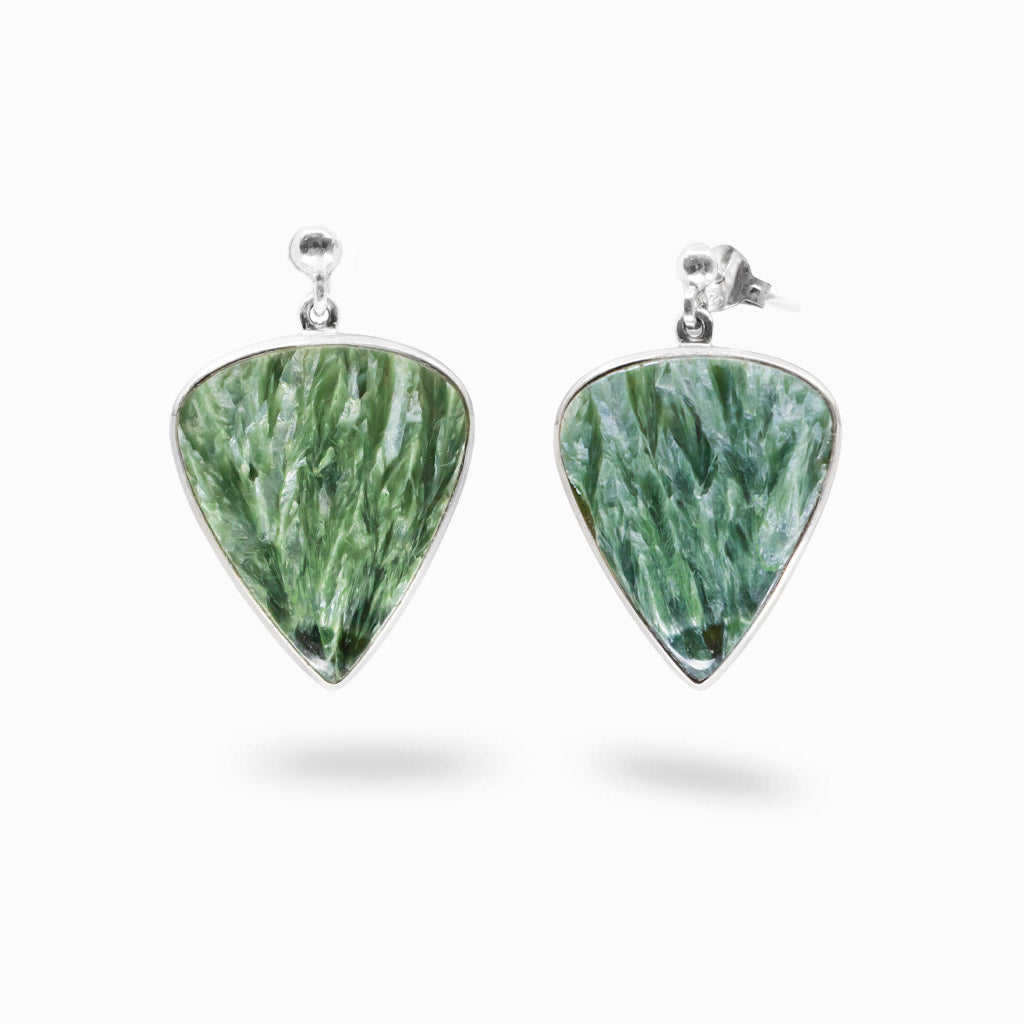 Seraphinite tear shaped drop earrings in sterling silver