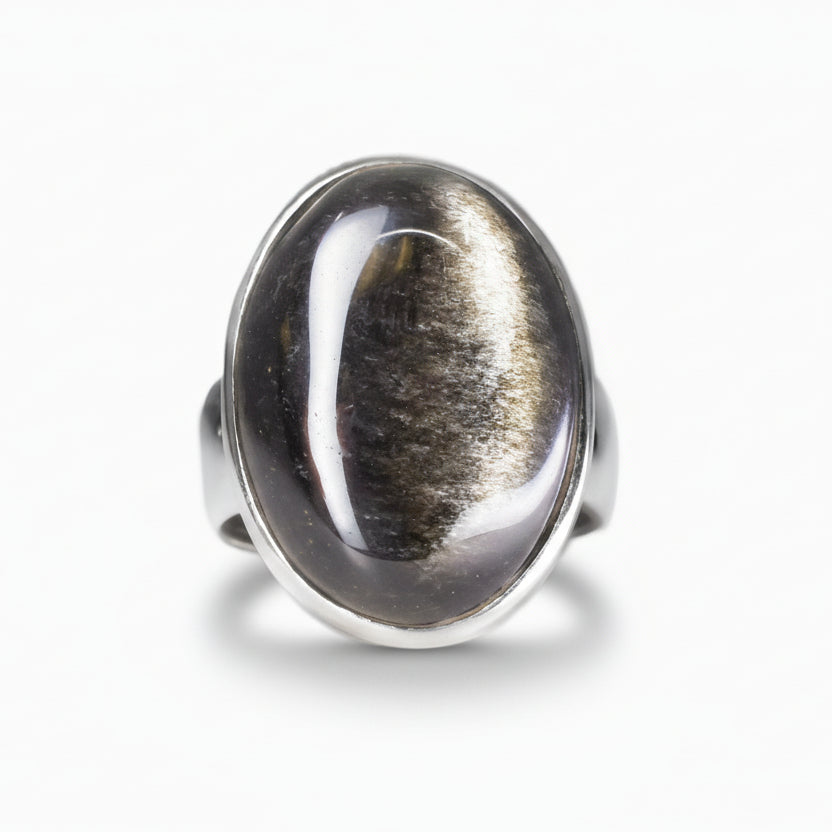 SILVERSHEEN OBSIDIAN CABOCHON OVAL RING