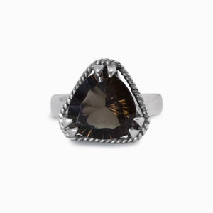 faceted triangle smokey quartz ring