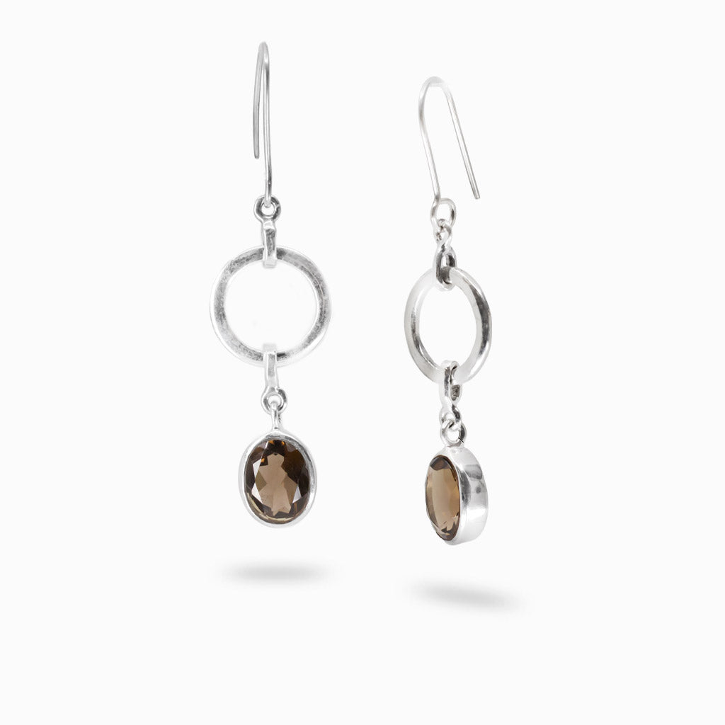 Faceted oval smokey quartz earrings in sterling silver