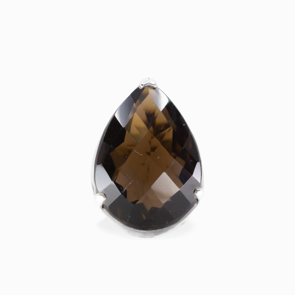 Faceted Teardrop Smoky Quartz Ring in Sterling Silver