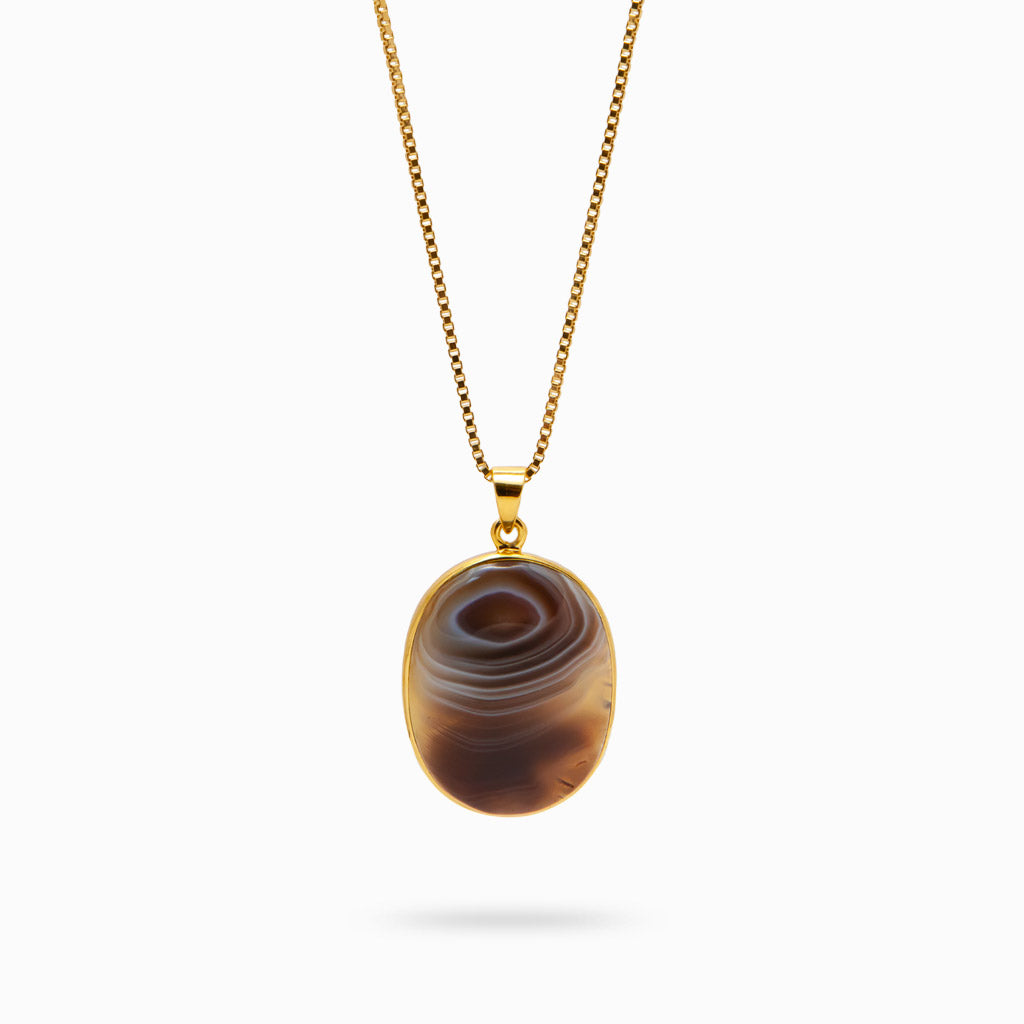 BOTSWANA AGATE NECKLACE IN YELLOW GOLD VERMEIL FINISH