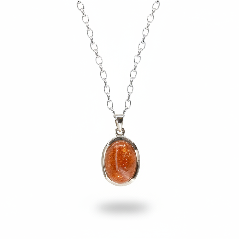 sunstone necklace oval cabochon sterling silver orange shimmer gemstone pendant
