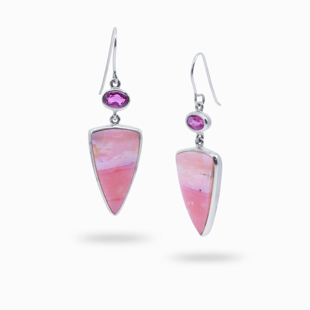 Pink Opal & Pink Tourmaline Drop Earrings