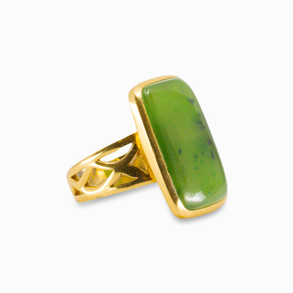 NEPHRITE JADE IN YELLOW GOLD VERMEIL FINISH RING