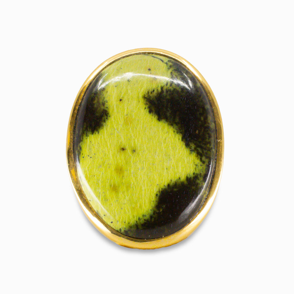 CABOCHON AFRICAN SERPENTINE RING IN YELLOW GOLD VERMEIL FINISH OVER STERLING SILVER