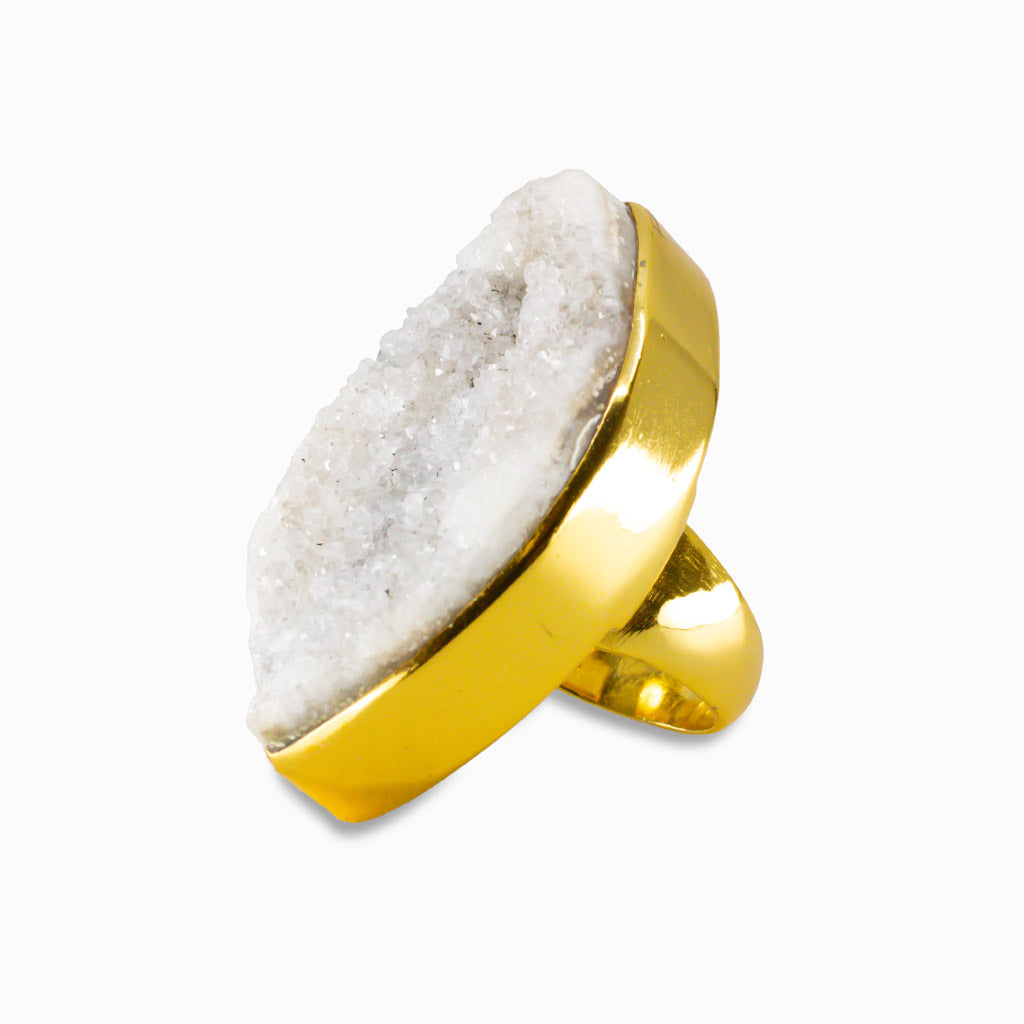 AGATE DRUZY RING IN YELLOW GOLD VERMEIL FINISH