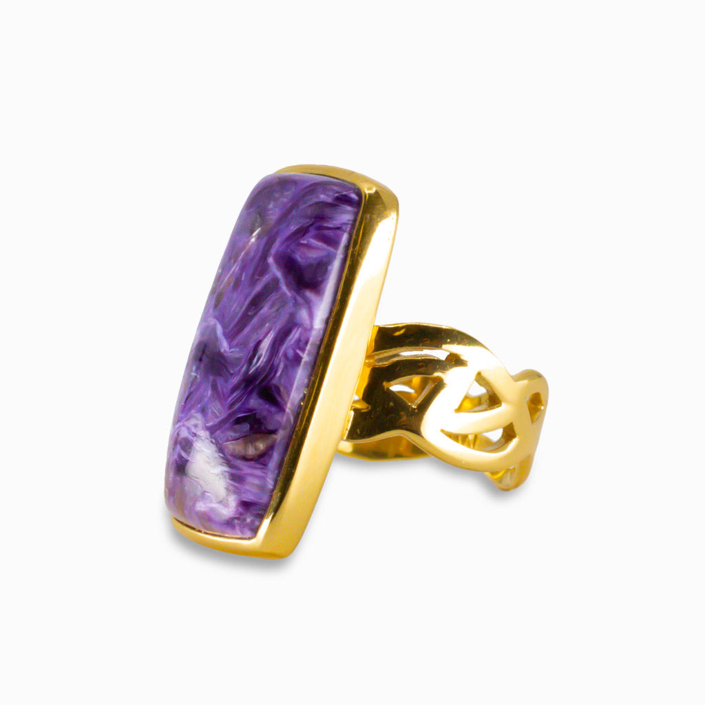 CHAROITE RING IN YELLOW GOLD VERMEIL FINISH