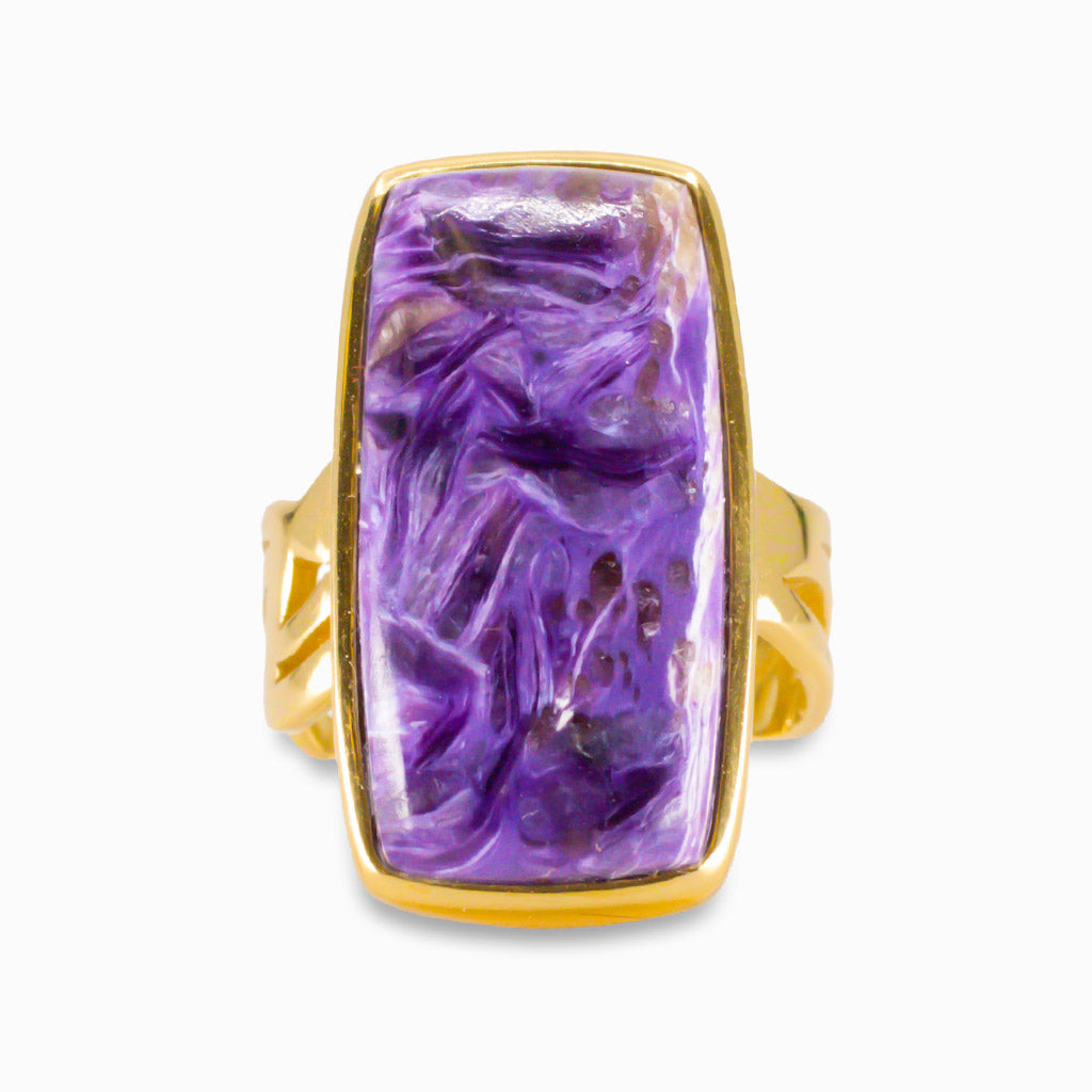 CHAROITE RING IN YELLOW GOLD VERMEIL FINISH