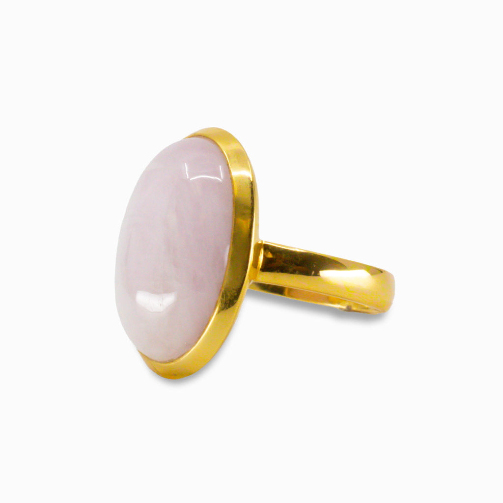 CABOCHON KUNZITE OVAL RING WITH YELLOW GOLD VERMEIL FINISH OVER STERLING SILVER