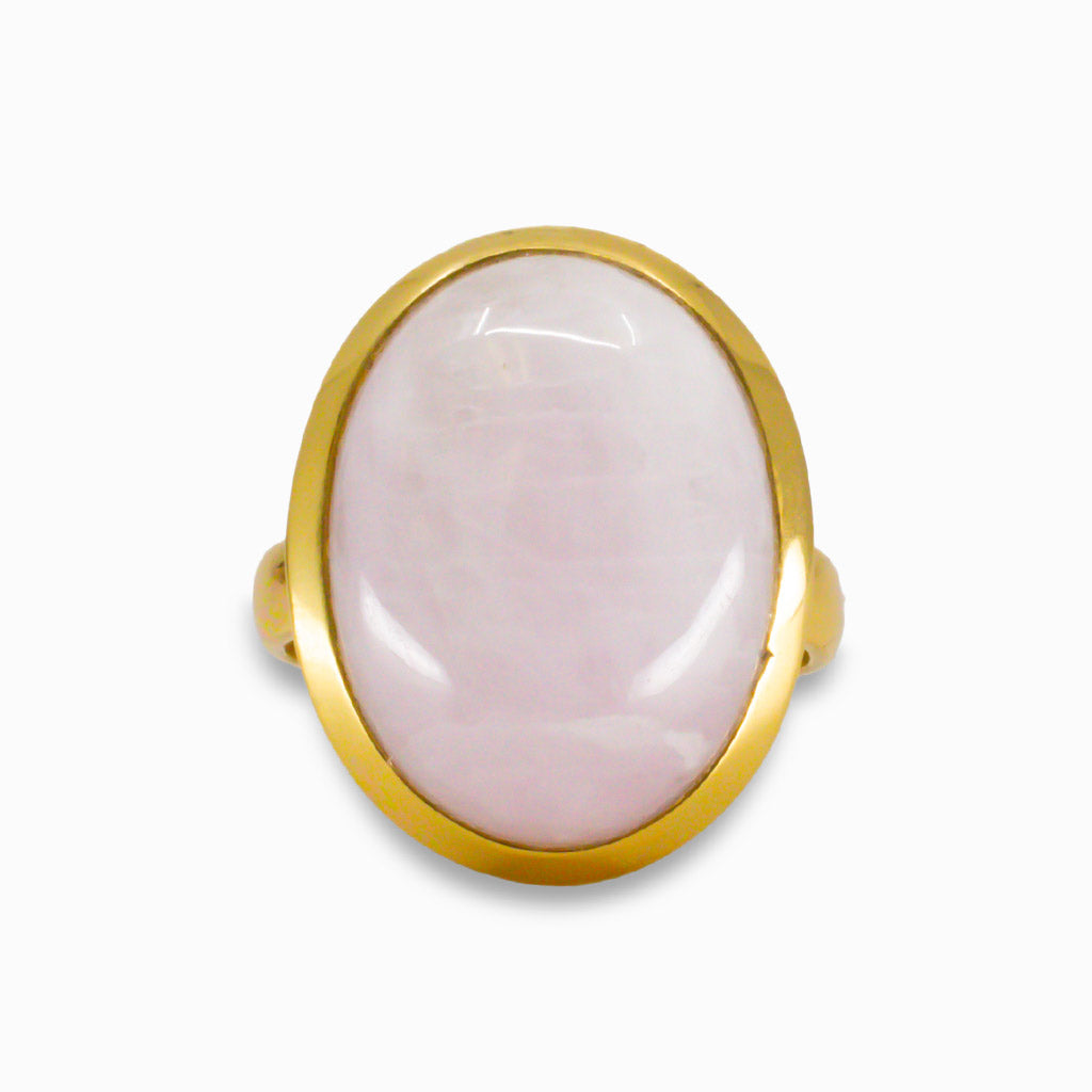 CABOCHON KUNZITE OVAL RING WITH YELLOW GOLD VERMEIL FINISH OVER STERLING SILVER