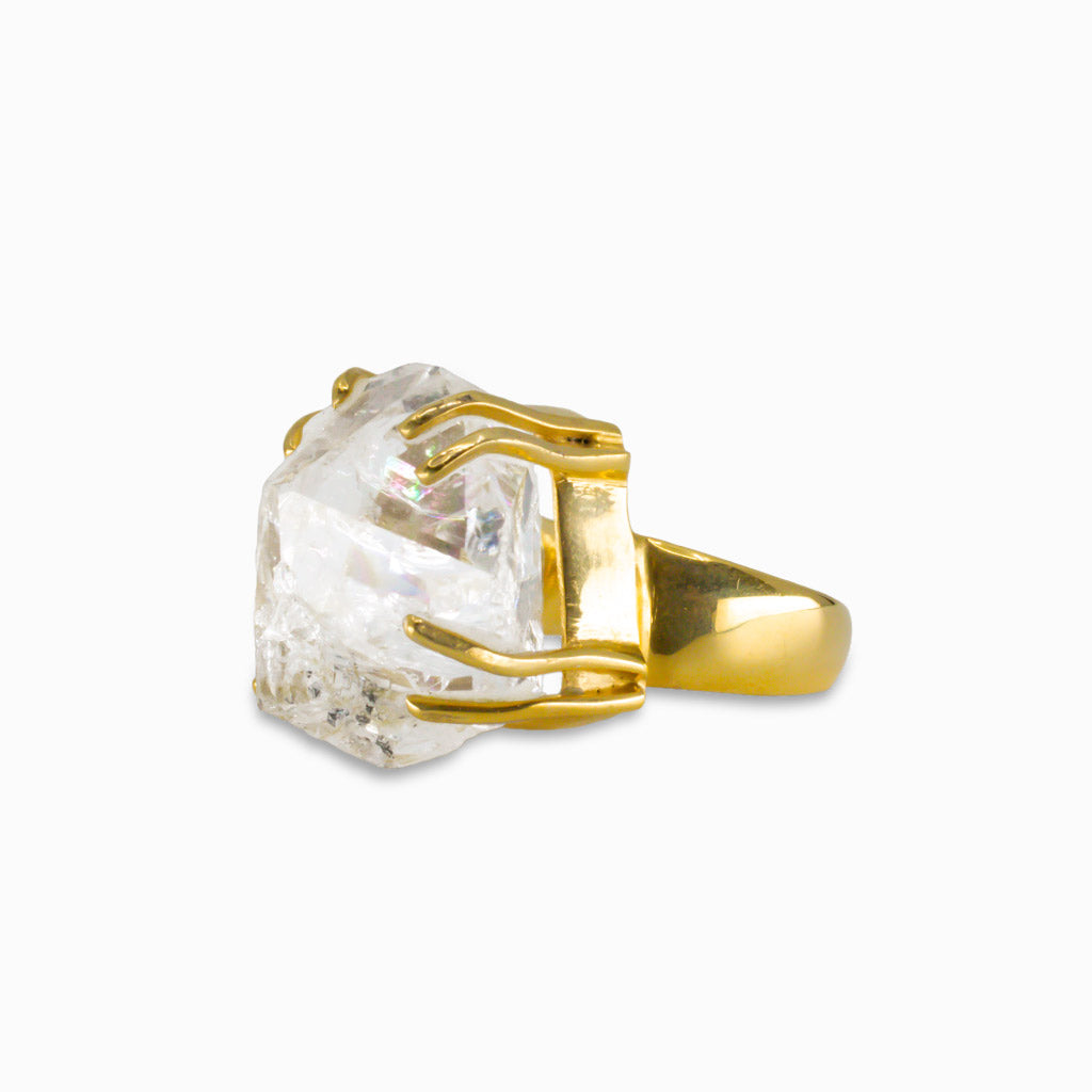 RAW HERKIMER DIAMOND RING IN YELLOW GOLD VERMEIL FINISH