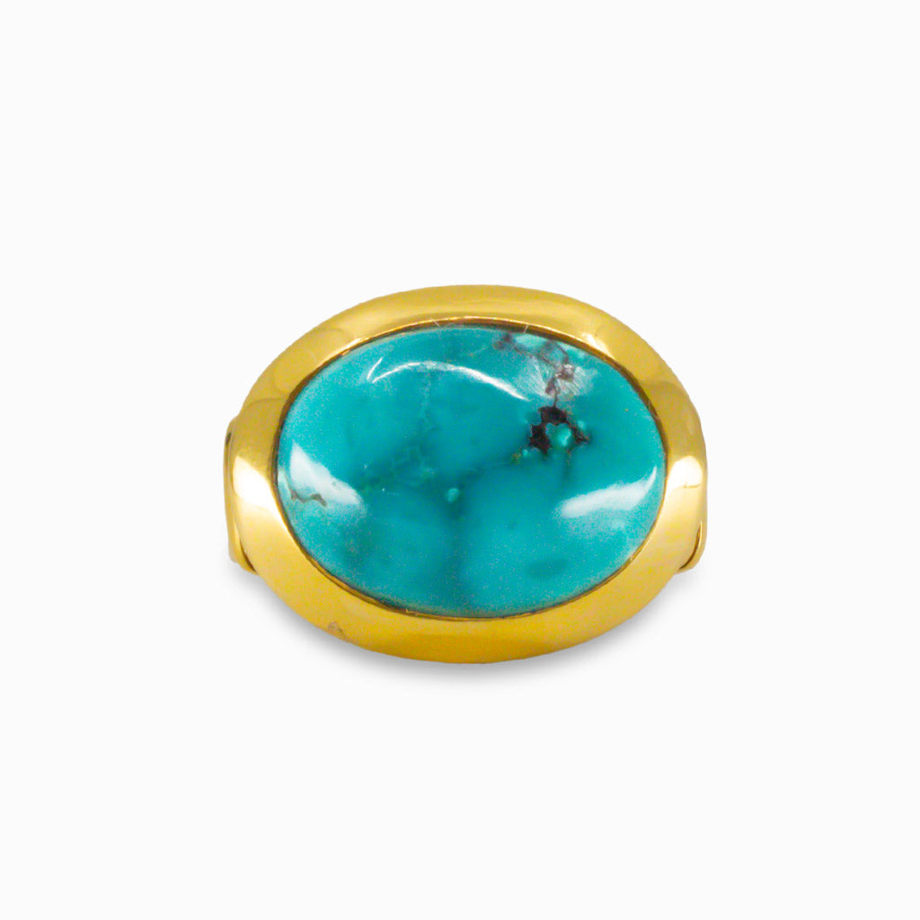 TIBETAN TURQUOISE CABOCHON RING IN YELLOW GOLD VERMEIL FINISH OVER STERLING SILVER