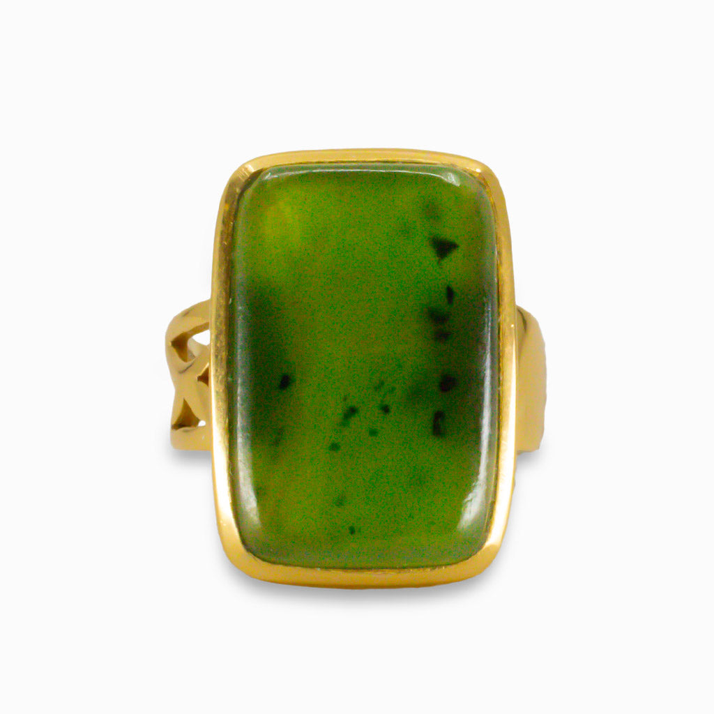 NEPHRITE JADE IN YELLOW GOLD VERMEIL FINISH RING