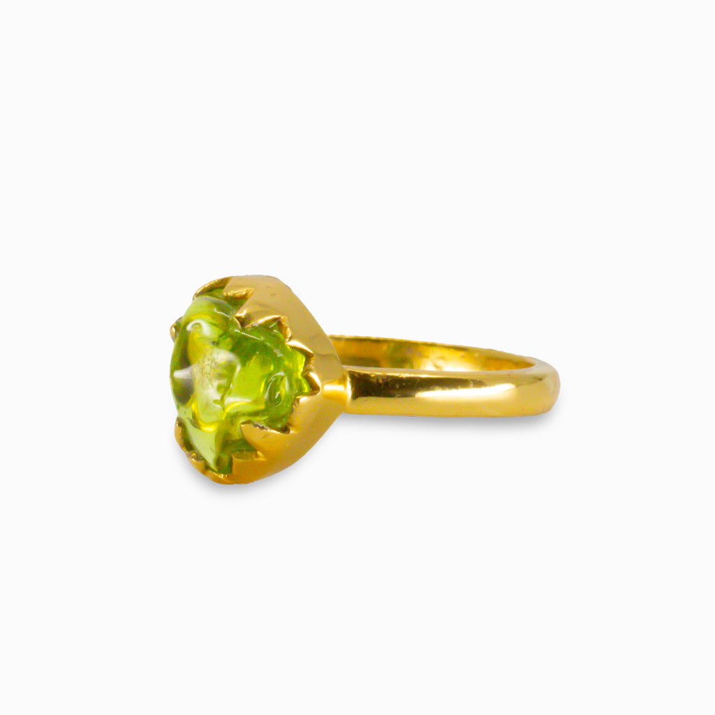 RAW PERIDOT RING IN YELLOW GOLD VERMEIL FINISH 