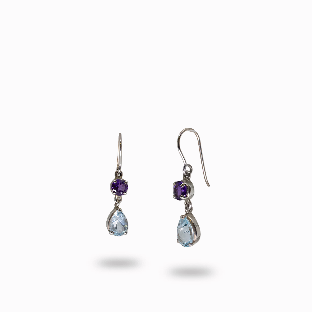 Amethyst and Blue Topaz Drop Earrings