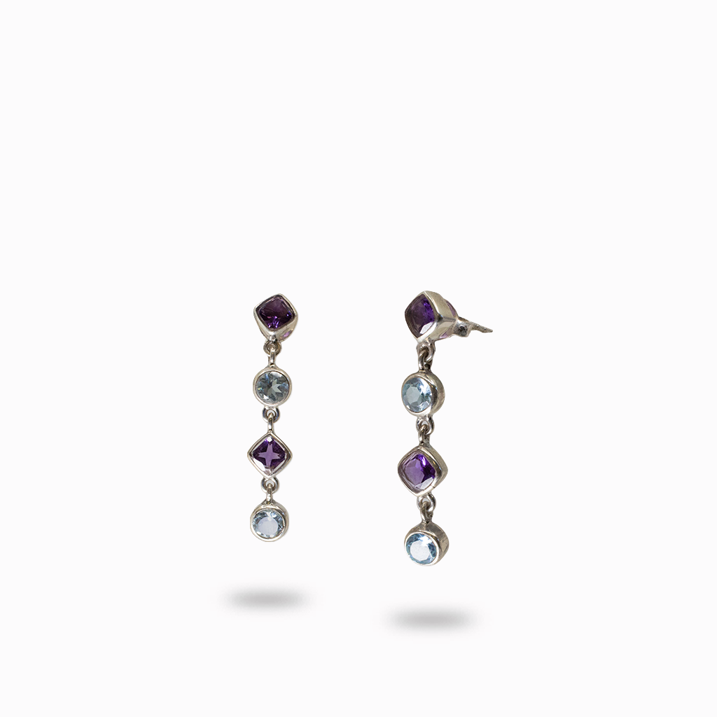 Amethyst and Blue Topaz Ear Stud Drop