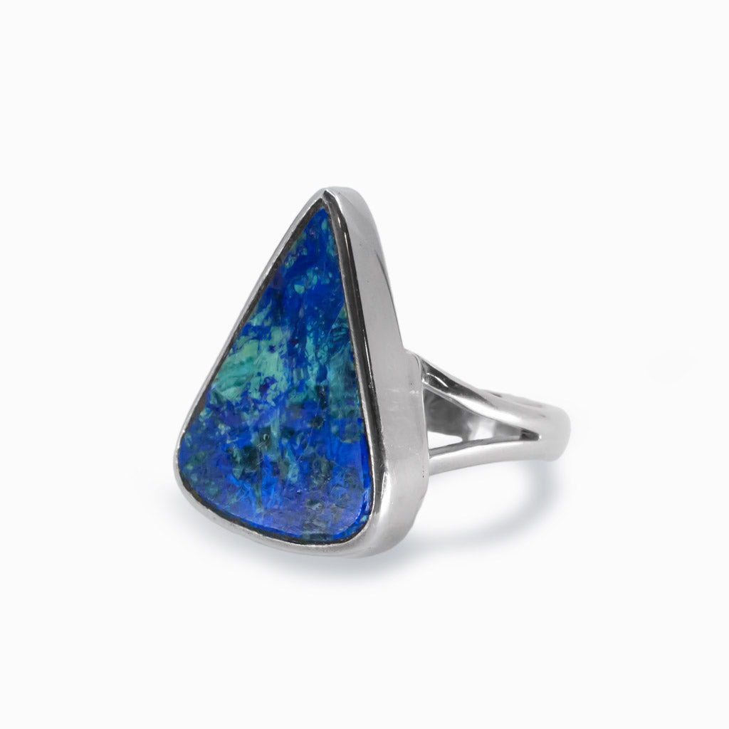 Blue Azurite Triangle Ring
