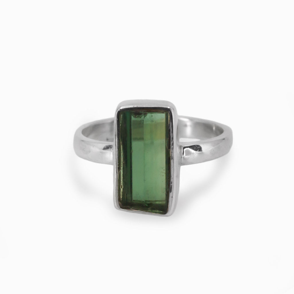 Green Tourmaline Raw Ring in 925 Sterling Silver Made In Earth