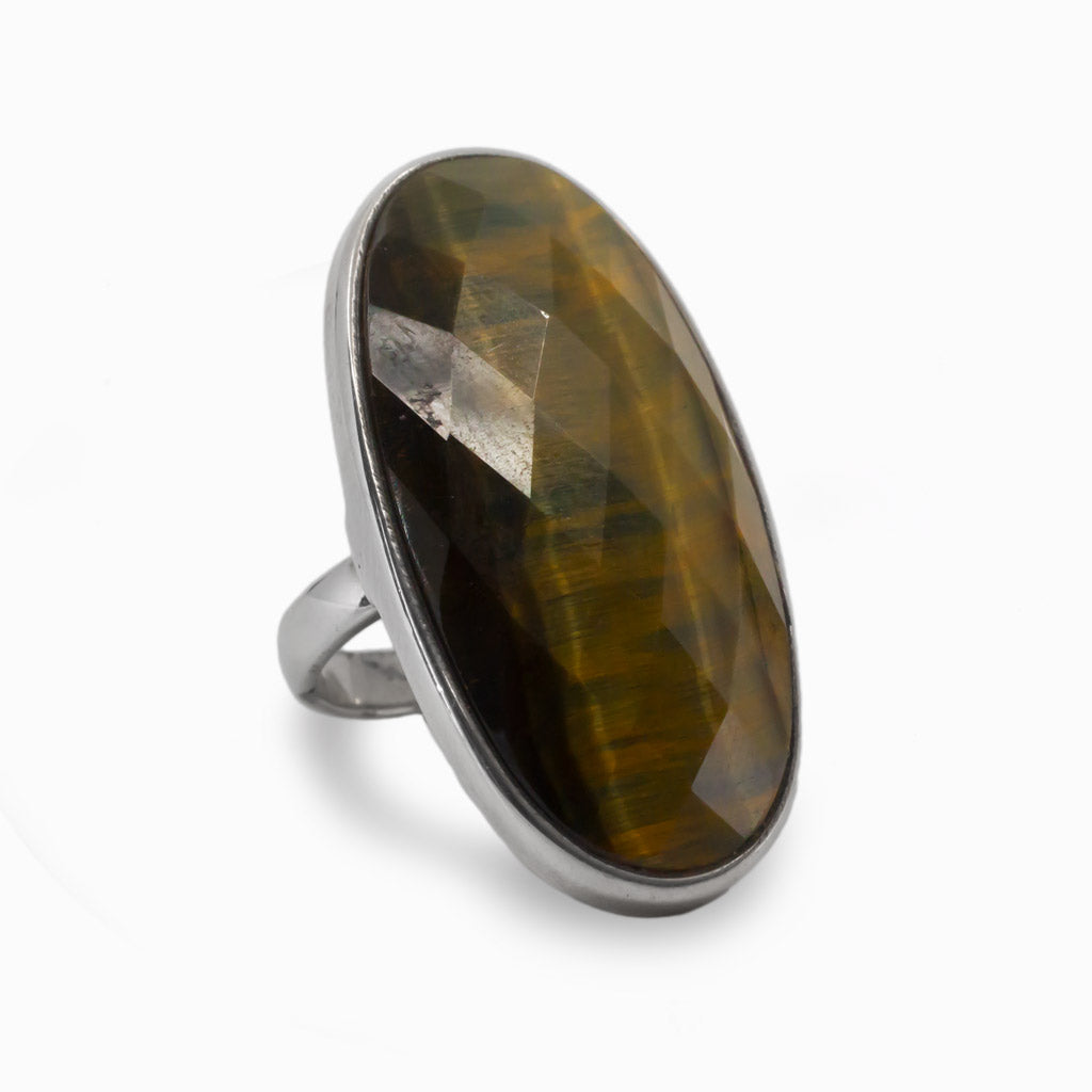 Golden Faceted Hawks Eye Ring Made In Earth