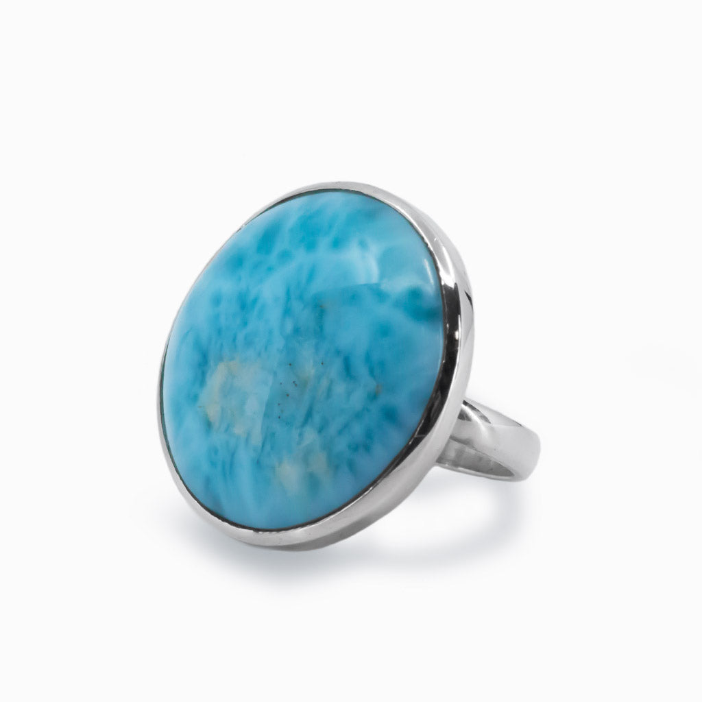 Round Rich Sea Blue Larimar Cabochon Ring Made In Earth