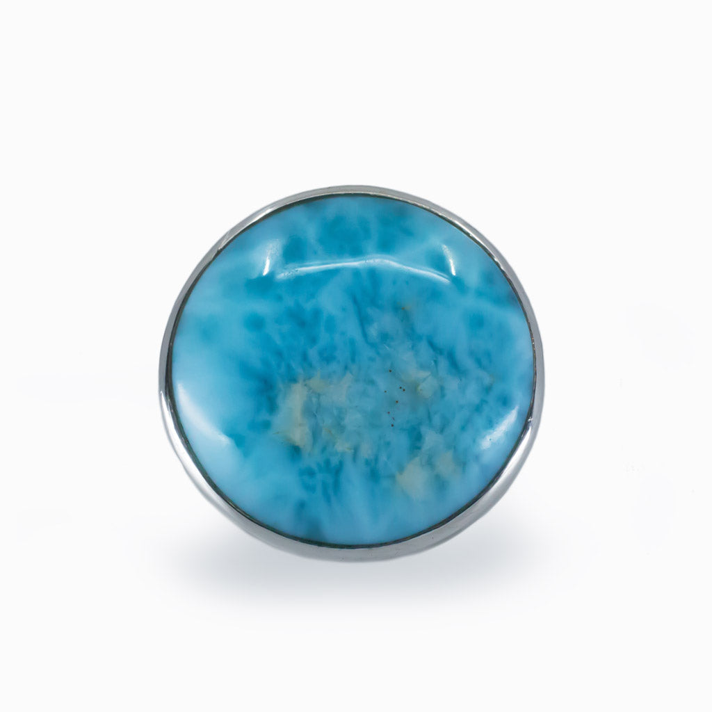 Round Rich Sea Blue Larimar Cabochon Ring Made In Earth