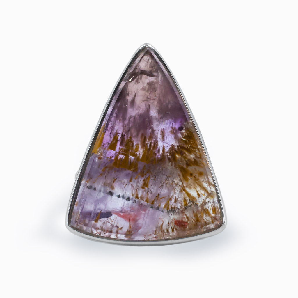 Purple Cacoxenite Triangle Ring in 925 Sterling Silver Rope Band