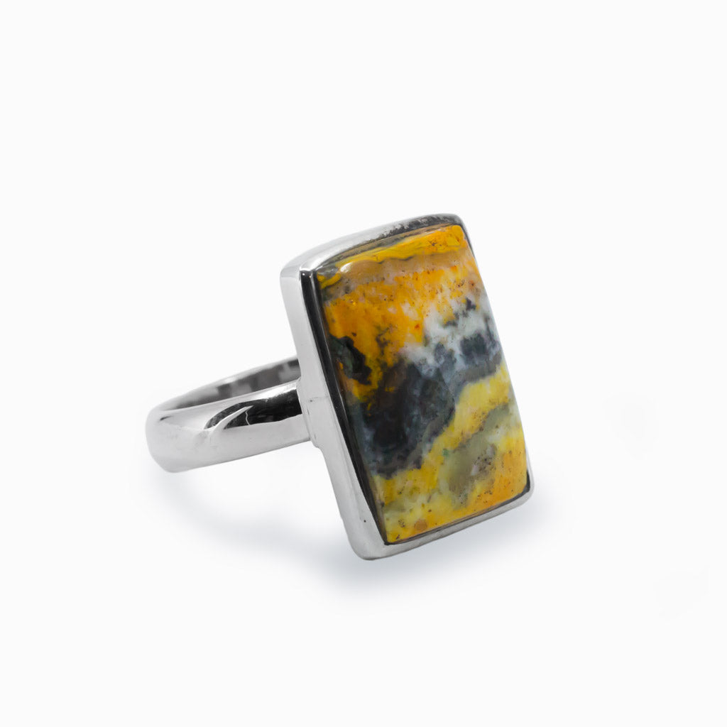 Yellow and Black Bumble Bee Jasper Rectangular Ring Made In Earth