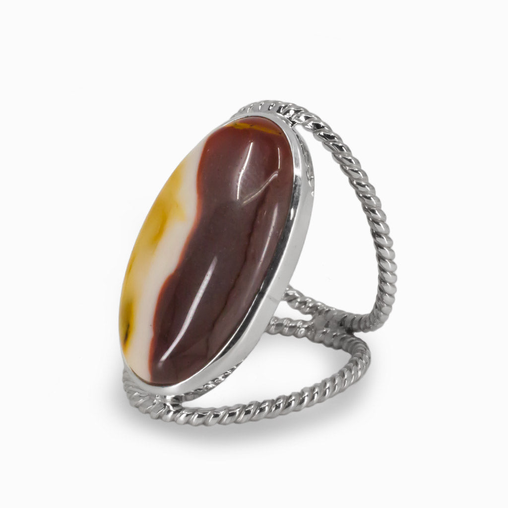 Red & Yellow Oval Cabochon Mookaite Ring Roped Band Made In Earth
