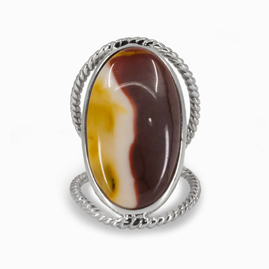 Red & Yellow Oval Cabochon Mookaite Ring Roped Band Made In Earth