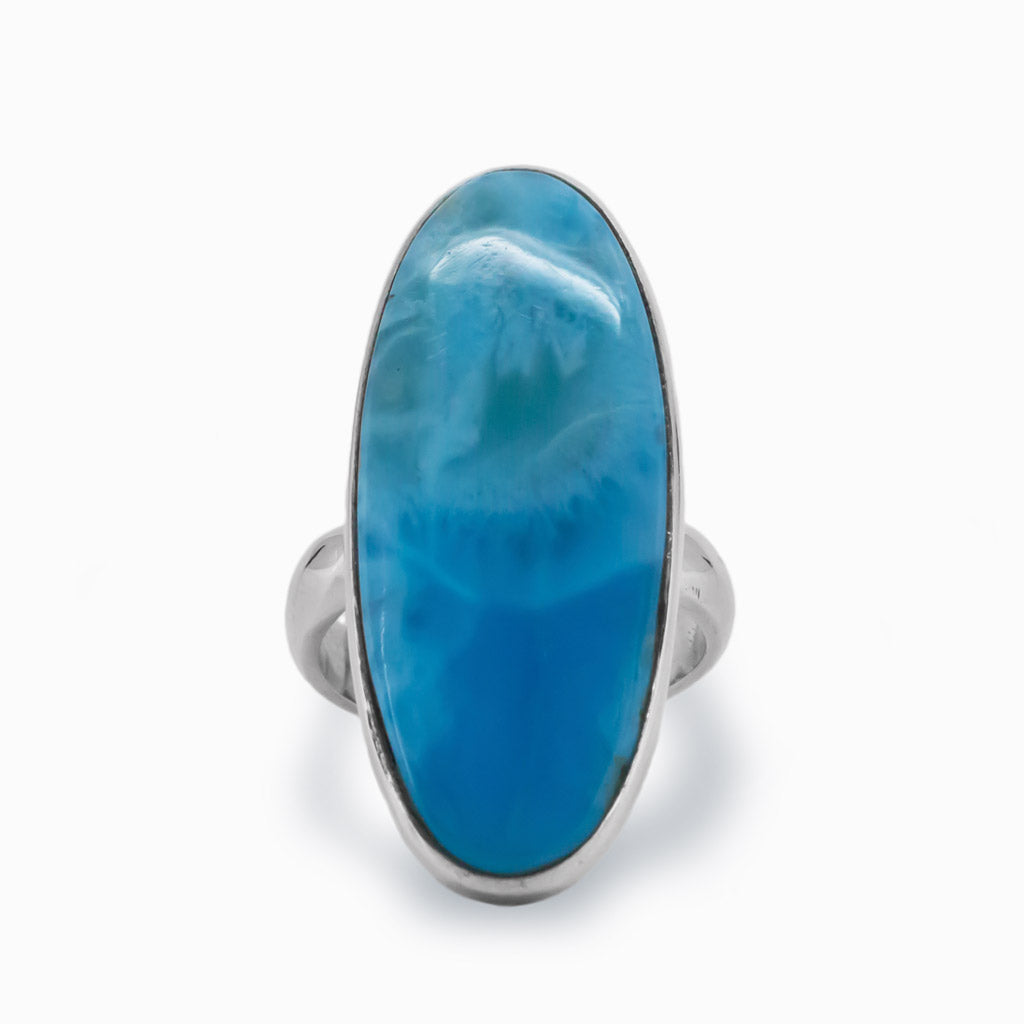 Rich Ocean Blue Larimar Cabochon Oval Ring Made In Earth