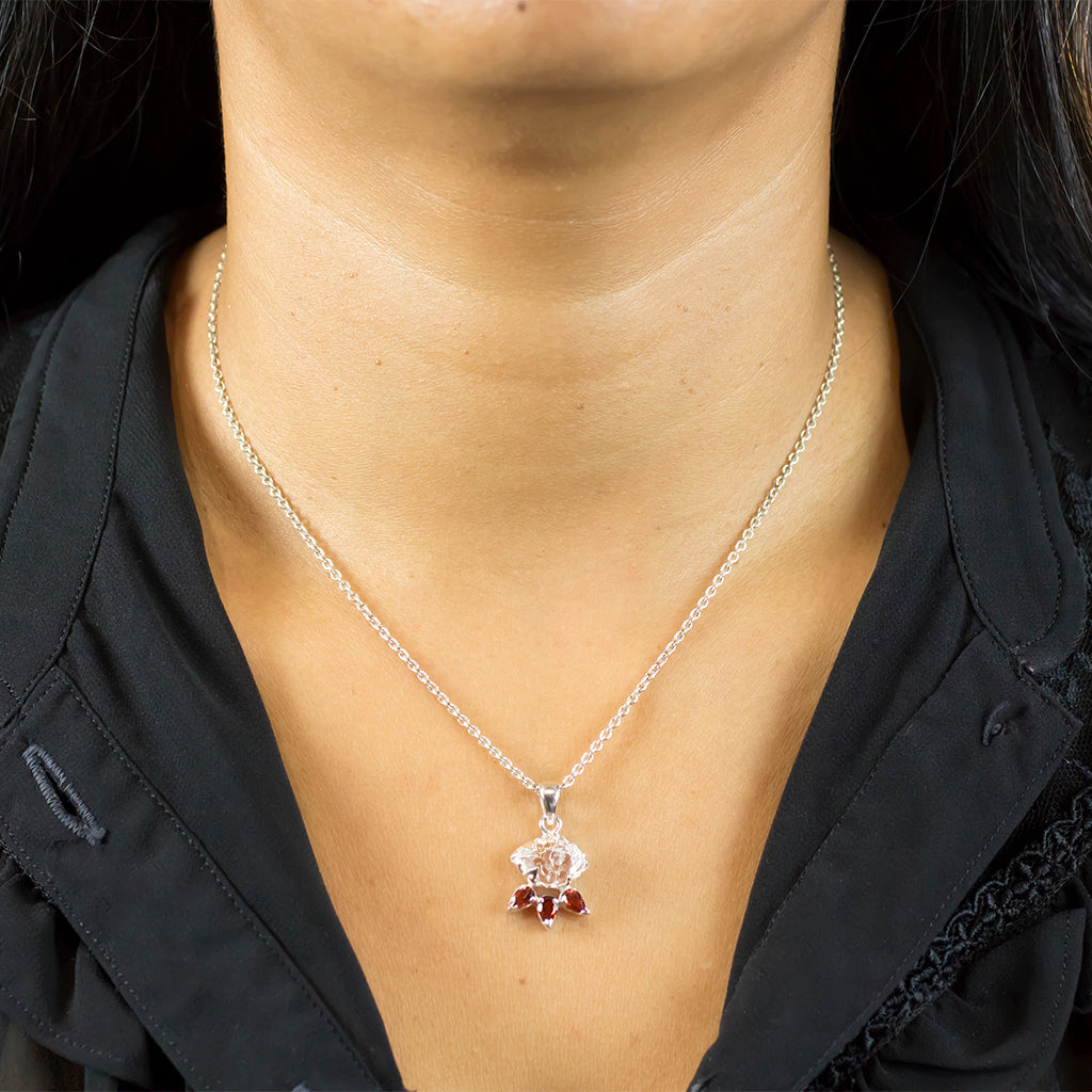 Herkimer Diamond and Garnet Necklace on Model