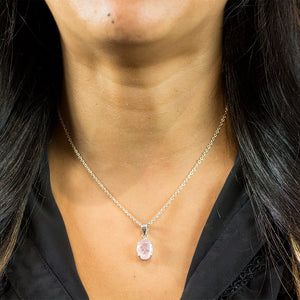 Morganite Faceted Oval Claw Necklace on Model