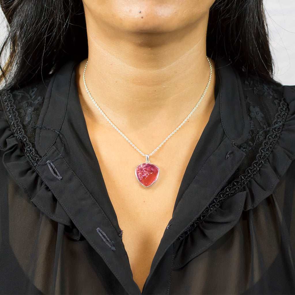 Natural Pink Tourmaline Necklace on Model Made In Earth