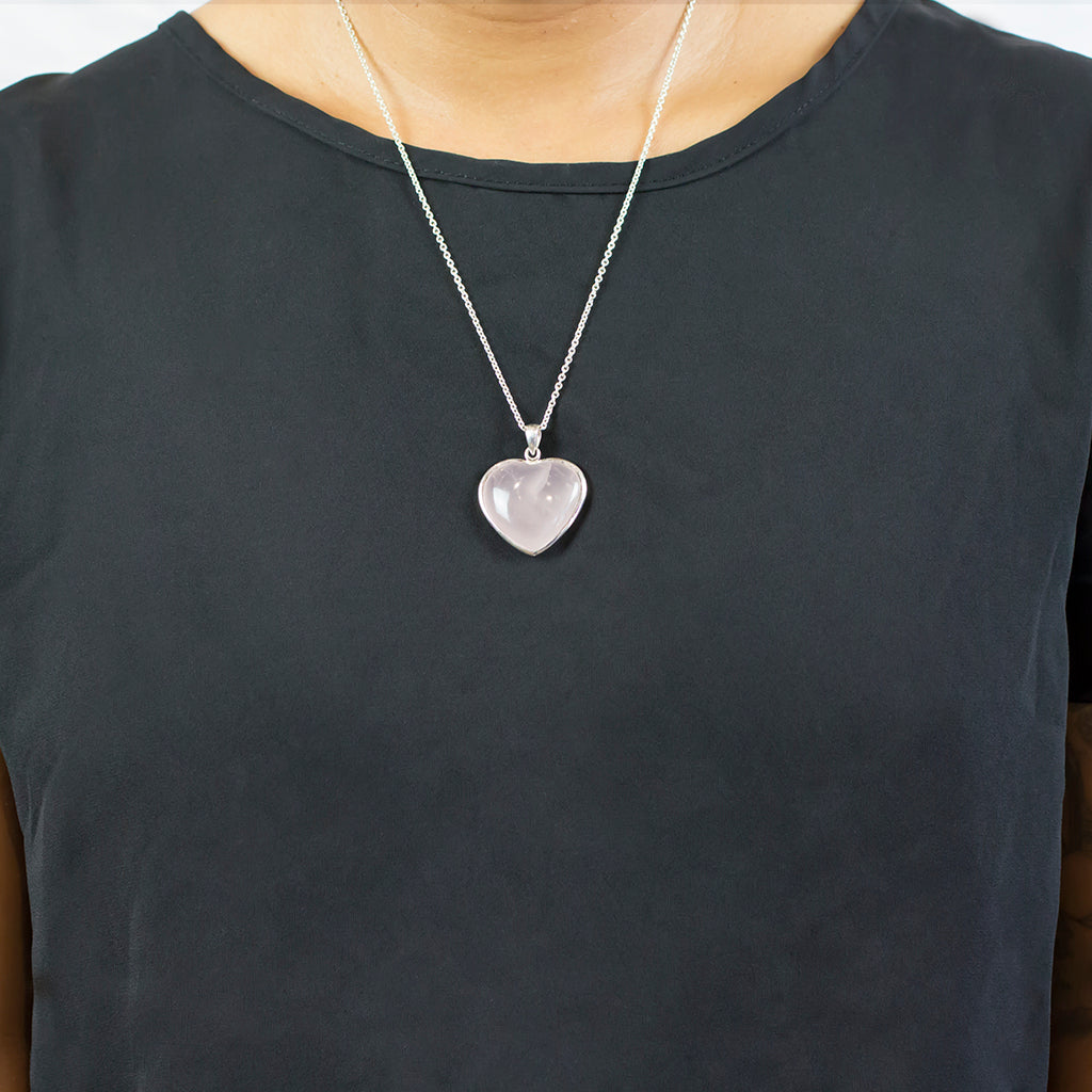 Model Wearing Rose Quartz Heart Necklace Made In Earth