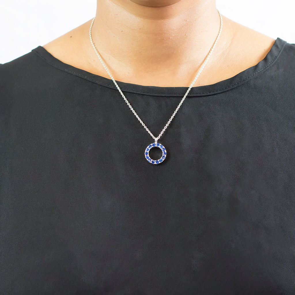 Deep Blue Circle faceted Sapphire Necklace