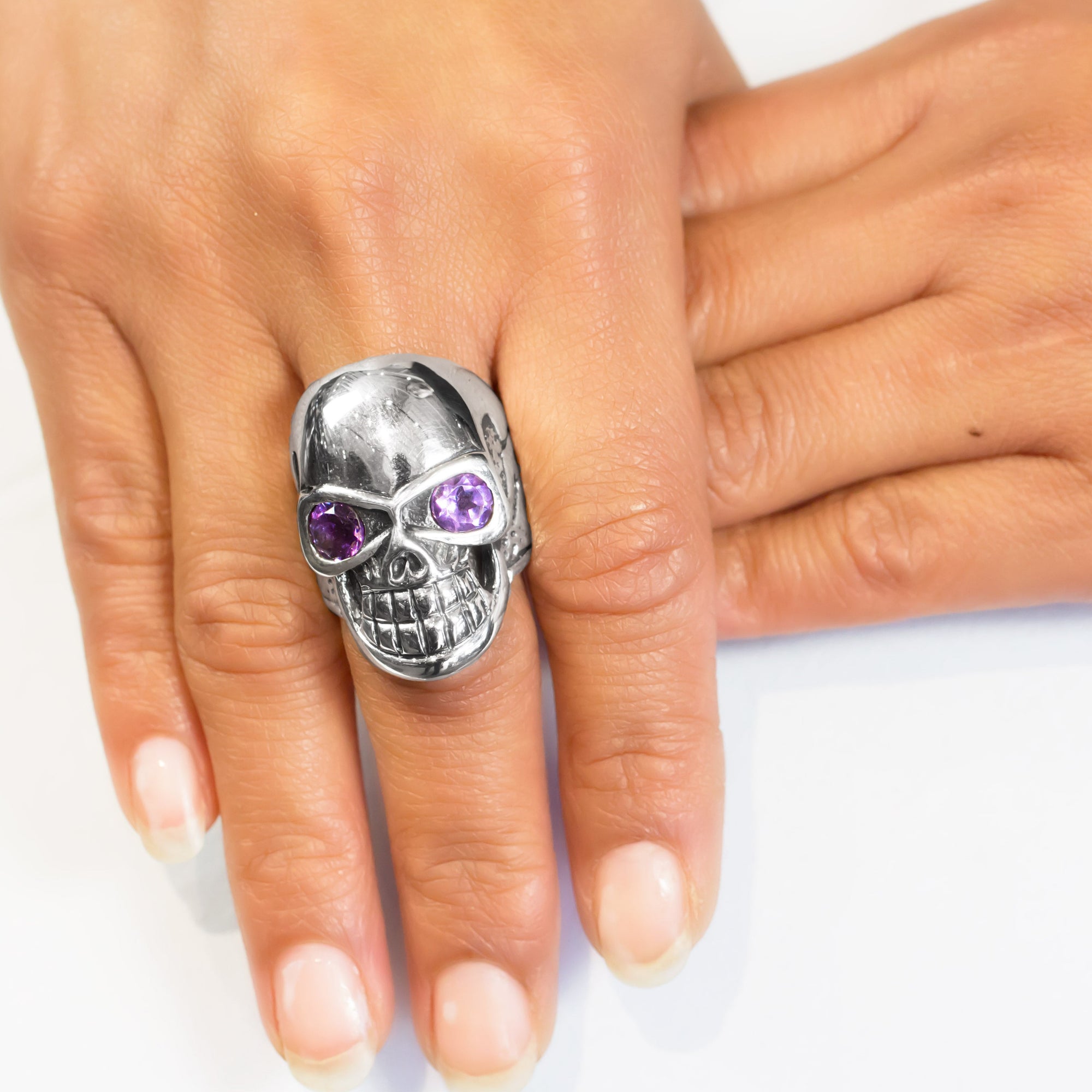 Purple Amethyst Skull Ring Made in Earth