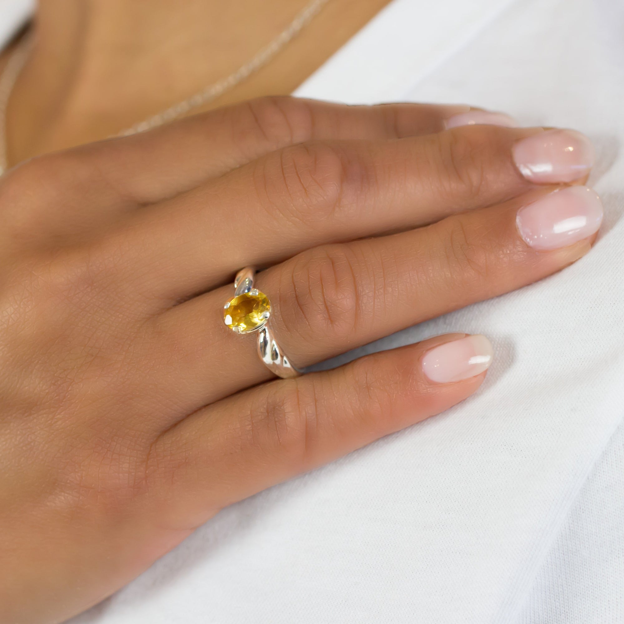 Yellow Citrine Ring With Silver claws and band Made in Earth