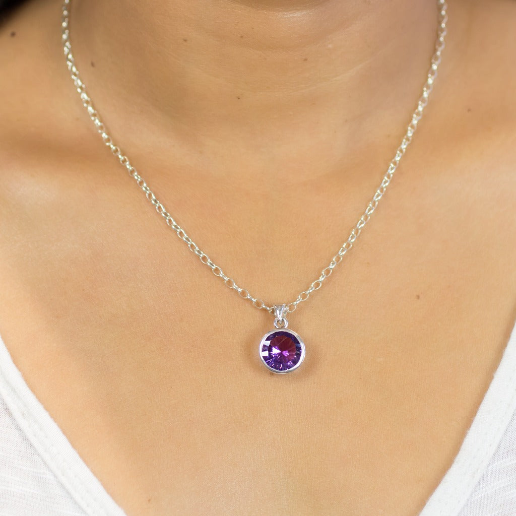 ROUND PURPLE FACETED STERLING SILVER AMETHYST NECKLACE