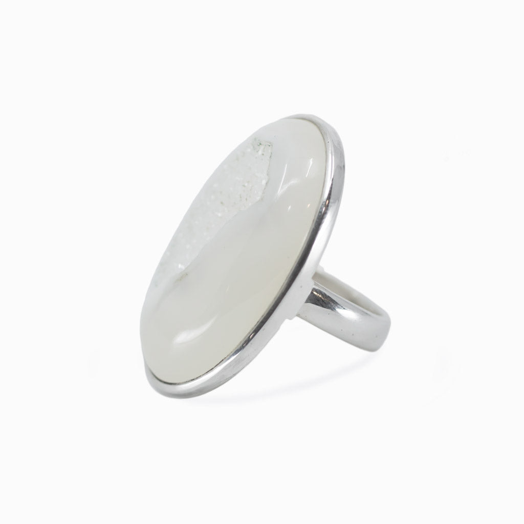 White Oval Agate druzy ring