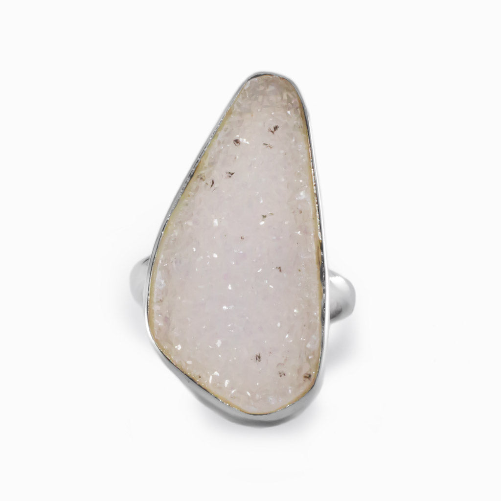 White Beige Agate Stone Silver Bezel Ring