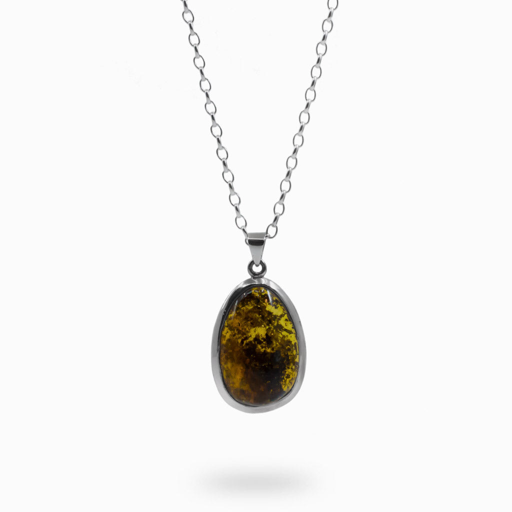 OVAL CABOCHON STERLING SILVER AMBER NECKLACE